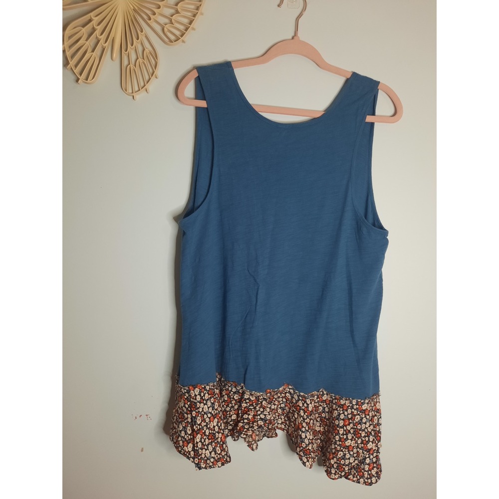 Umgee Plus Womens Blue Sleeveless Tank Top Floral Ruffle Hem Boho Scoop Neck 2XL - Picture 3 of 3